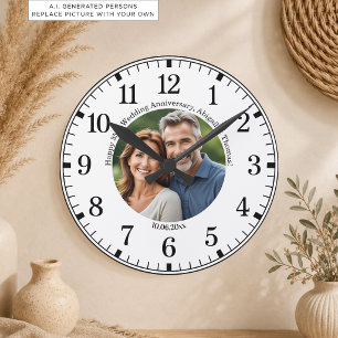 Fügen Sie Ihr eigenes Paar-Foto 35. Hochzeitstag h Runde Wanduhr