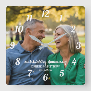 Fügen Sie Ihr eigenes Paar-Foto 40. Hochzeitstag h Quadratische Wanduhr