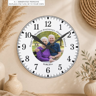 Fügen Sie Ihr eigenes Paar-Foto 70. Hochzeitstag h Runde Wanduhr
