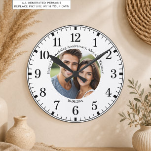 Fügen Sie Ihr eigenes Paar-Foto zum 10. Hochzeitst Runde Wanduhr