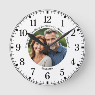 Fügen Sie Ihr eigenes Paar-Foto zum 15. Hochzeitst Runde Wanduhr