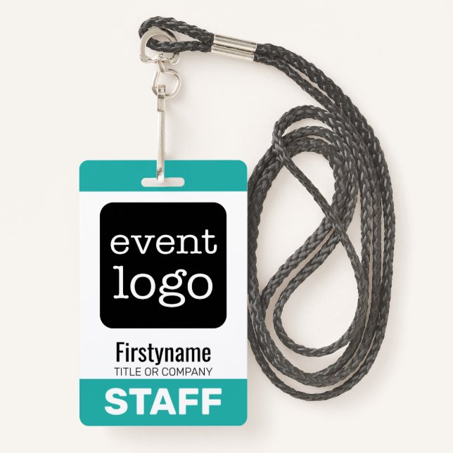 Fügen Sie Ihr Event-Logo mit Vorname hinzu - STAFF Ausweis (Vorderseite mit Schlüsselband)