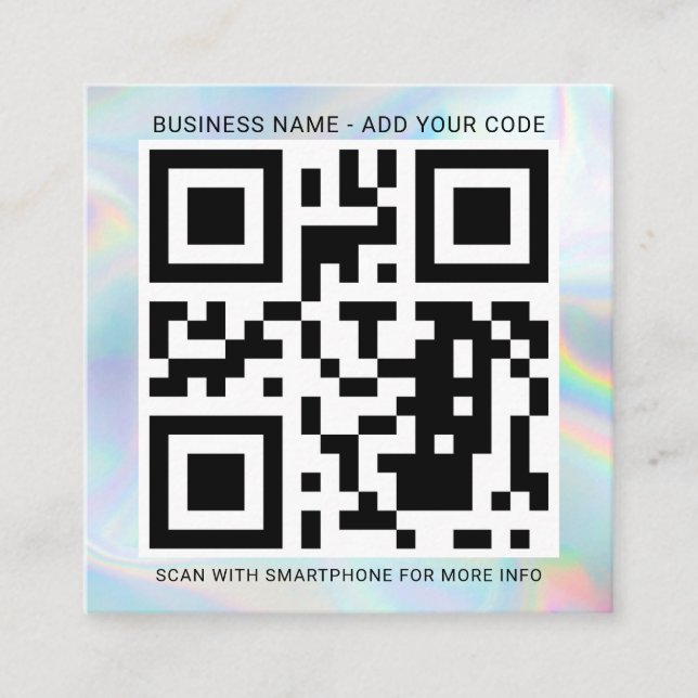 Fügen Sie Ihr Firmenlogo und QR Code DIY Holograph Quadratische Visitenkarte (Vorderseite)