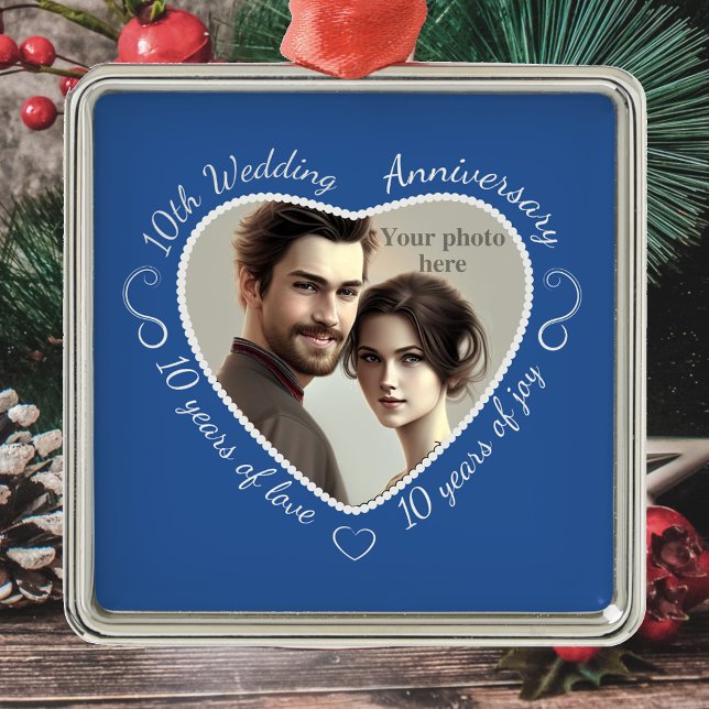 Fügen Sie Ihr Foto 10 Jahre Ehe hinzu Silbernes Ornament (Von Creator hochgeladen)