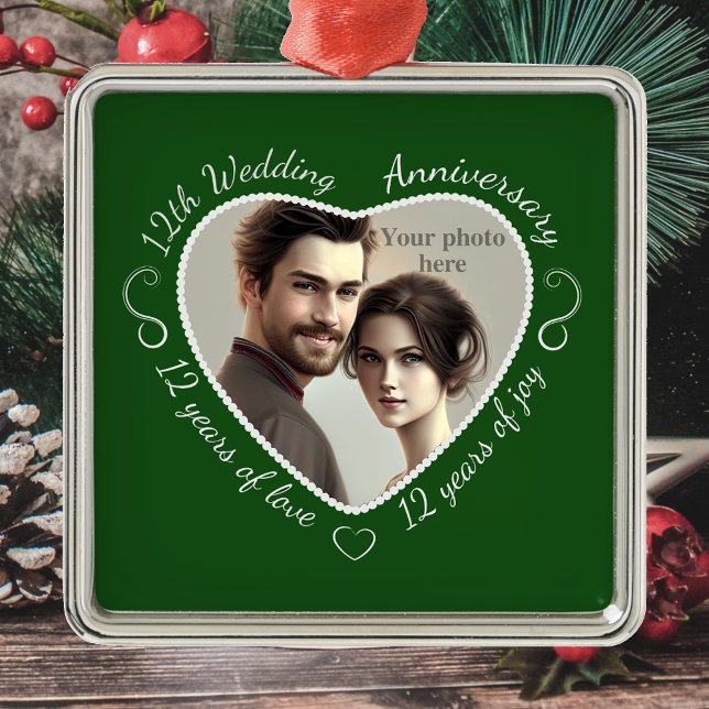 Fügen Sie Ihr Foto 12 Jahre Ehe hinzu Silbernes Ornament (Von Creator hochgeladen)