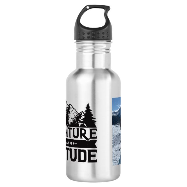 Fügen Sie Ihr Foto Berge Abenteuer ist eine Höhe Edelstahlflasche (Vorderseite)