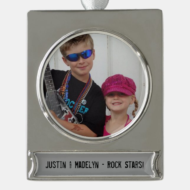 Fügen Sie Ihr Foto Ihren Text Banner Ornament hinz (Vorderseite)