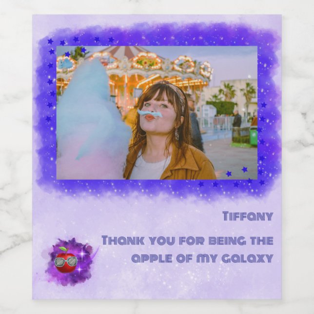 Fügen Sie Ihr Foto in das dankbare Galaxiesiegel h Weinetikett (Einzelnes Label)