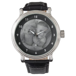 Fügen Sie Ihr Foto Memento für Vater schwarz hin Armbanduhr
