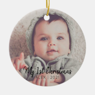 Fügen Sie Ihr Foto Personalisiert mein erstes Wei Keramik Ornament