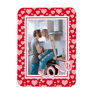 Fügen Sie Ihr Foto Romantische Rosa Herzen XOXO Magnet