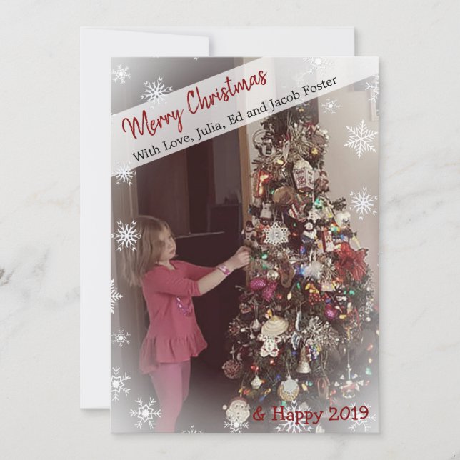 Fügen Sie Ihr Foto Schneeflocke Schwarz-Weiß Weihn Einladung (Vorderseite)