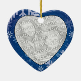 Fügen Sie Ihr Foto Schneeflocken Herzverzierung hi Keramik Ornament