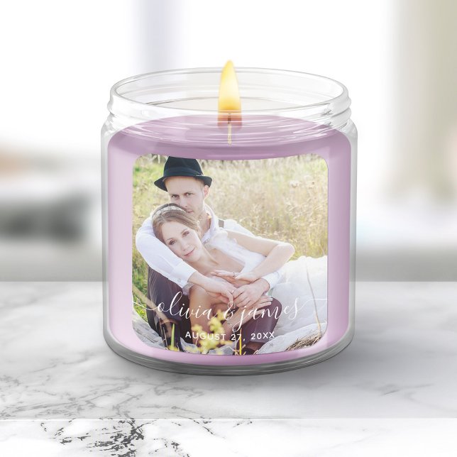 Fügen Sie Ihr Foto Stilvolle Kalligrafie Hochzeit Quadratischer Aufkleber (Von Creator hochgeladen)