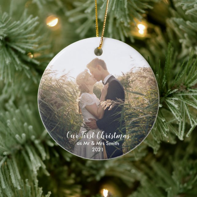 Fügen Sie Ihr Foto unser erstes Weihnachtslied Mr. Keramik Ornament (Baum)