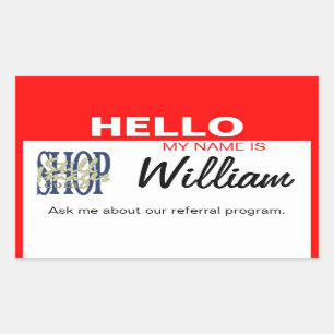 Fügen Sie Ihr Logo diesem Name-Umbau hinzu Rechteckiger Aufkleber