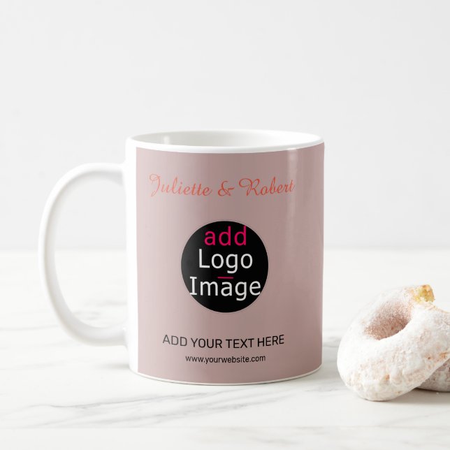 Fügen Sie Ihr Logo Hochzeit Dusty Rose Hue Art Kaffeetasse (Mit Donut)