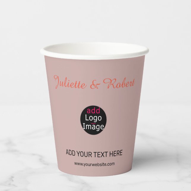 Fügen Sie Ihr Logo Hochzeit Dusty Rose Hue Art Pappbecher (Vorderseite)