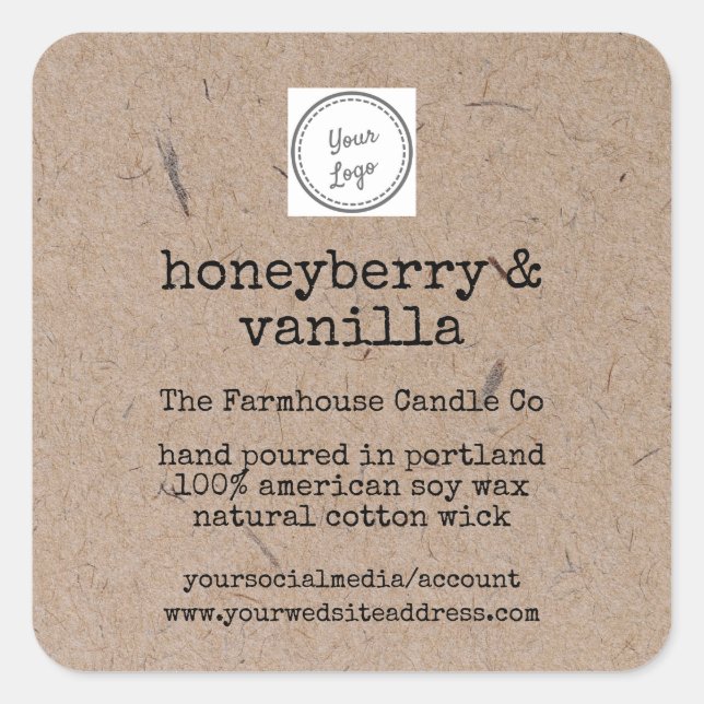 Fügen Sie Ihr Logo Kraft Background Soy Candle Quadratischer Aufkleber (Vorderseite)