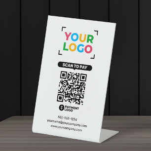 Fügen Sie Ihr Logo Simple Scan To Pay QR Code hinz Sockelschild