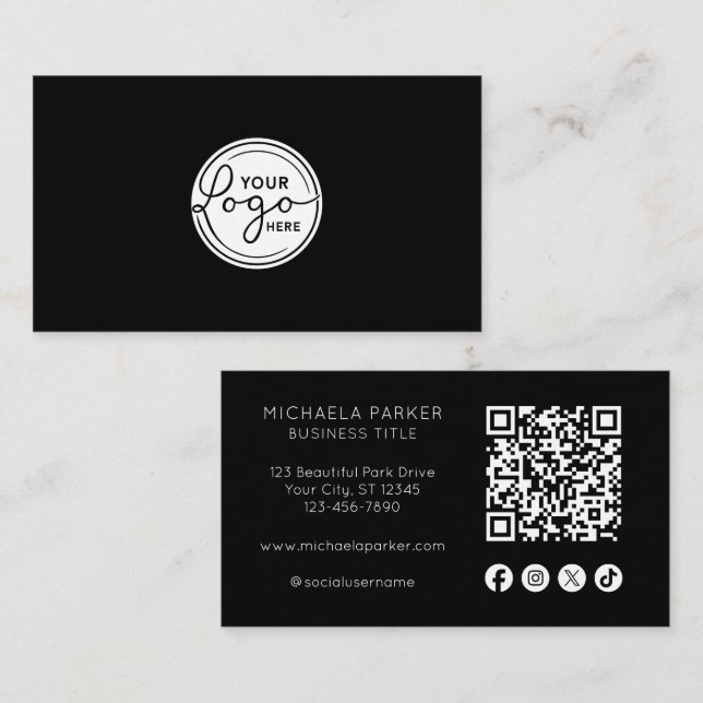 Fügen Sie Ihr Logo Soziale Ikone QR-Code Professio Visitenkarte (Vorne/Hinten)