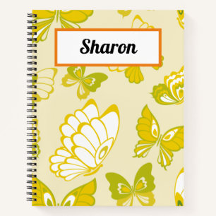 Fügen Sie Ihr Name Yellow Butterfly Pattern Notebo Notizbuch