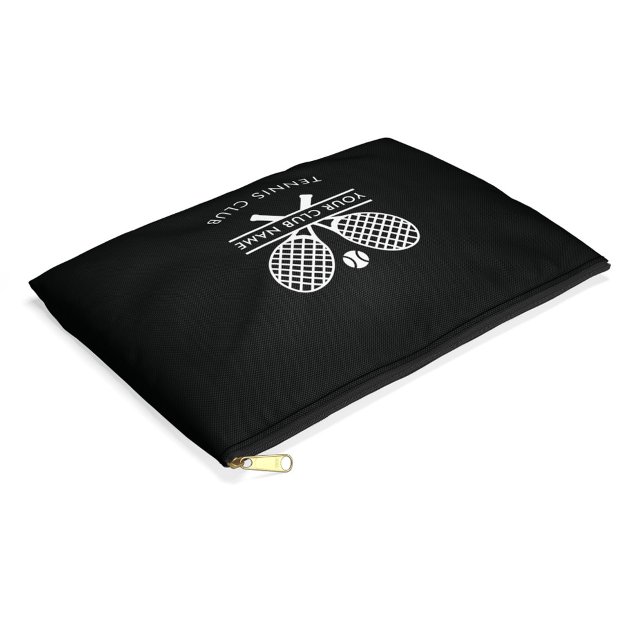 Fügen Sie Ihre Clubname Tennis Icons Black Zubehörtasche (Black Lawn Tennis Rackets Motif Accessory Pouch)