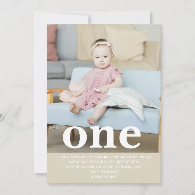 Fügen Sie Ihre eigene Foto One First Birthday Part Einladung (Vorderseite)