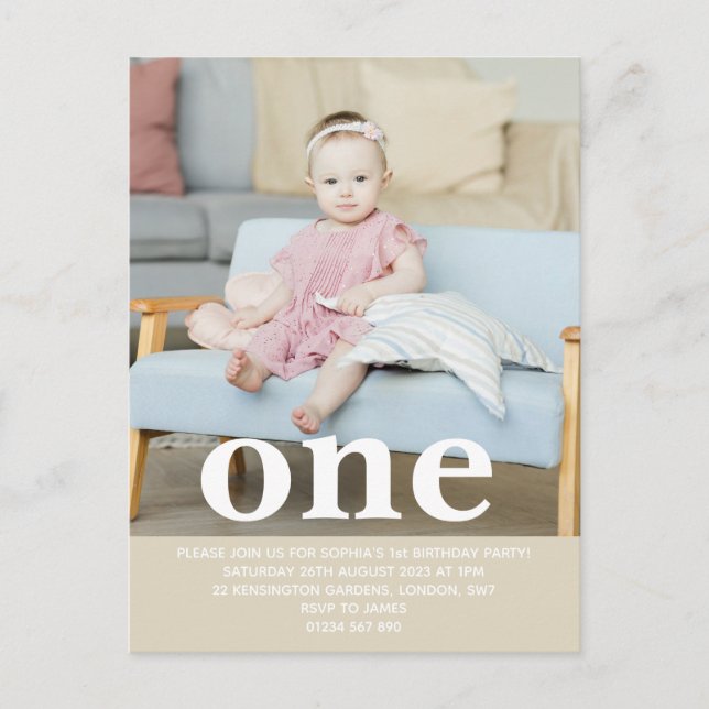 Fügen Sie Ihre eigene Foto One First Birthday Part Postkarte (Vorderseite)