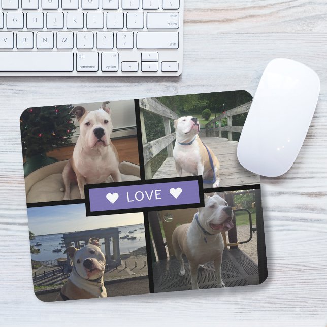 Fügen Sie Ihre eigene Hundfoollage Lila hinzu Mousepad (Add Your Own Dog Photo Collage Purple Mouse Pad)