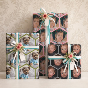 Fügen Sie Ihre eigenen Fotos Sechseck-Collage hinz Geschenkpapier Set
