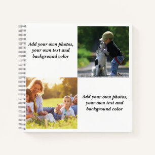 Fügen Sie Ihre eigenen Fotos, Text und Hintergrund Notizbuch