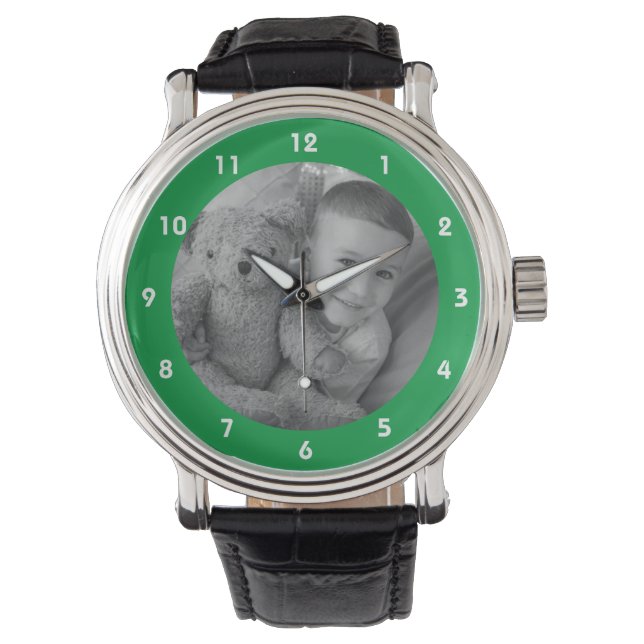 Fügen Sie Ihre Foto-Menüs für Vater grün hinzu Armbanduhr (Vorderseite)