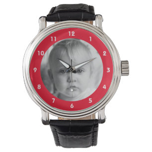 Fügen Sie Ihre Foto-Menüs für Vater rot hinzu Armbanduhr