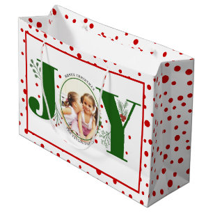 Fügen Sie Ihre Fotos grüne JOY und rote Polka Punk Große Geschenktüte