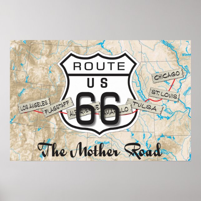 Fügen Sie Ihre Fotos Route 66 Karte Poster (Vorne)