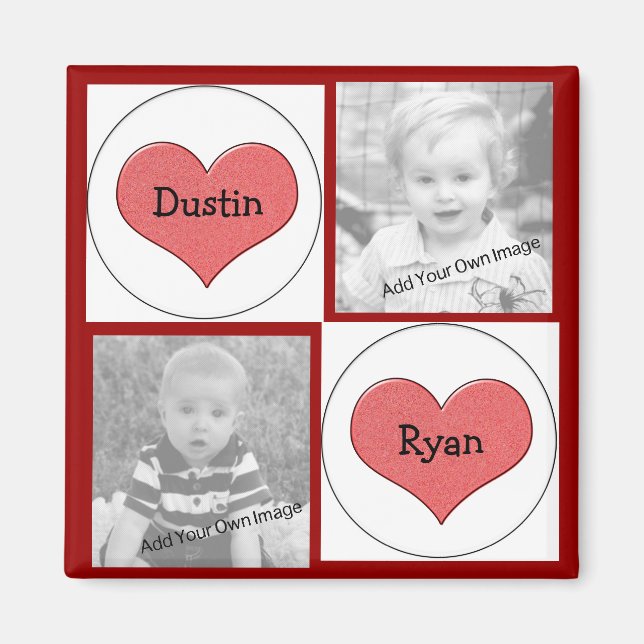 Fügen Sie Ihre Info, Foto-Magnet für rote Herzen h Magnet (Vorne)