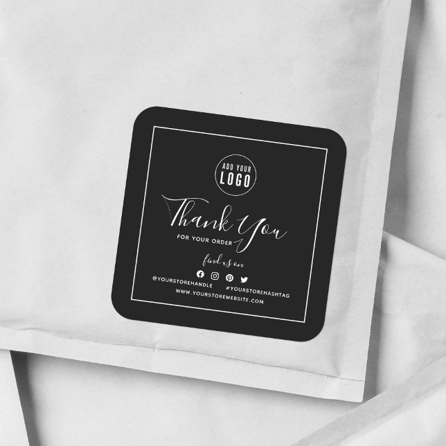 Fügen Sie Ihre Logos Social Media Vielen Dank für  Quadratischer Aufkleber (Von Creator hochgeladen)