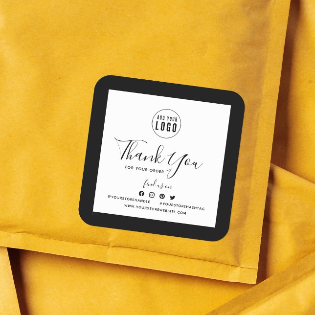 Fügen Sie Ihre Logos Social Media Vielen Dank für  Quadratischer Aufkleber (Von Creator hochgeladen)