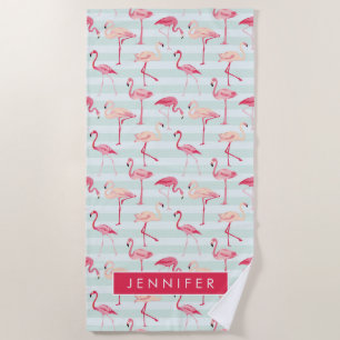 Fügen Sie Ihre Namens Retro Flamingos auf Strandtuch
