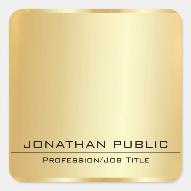 Fügen Sie Ihre Text-Imitate Gold Metallic Look Ele Quadratischer Aufkleber (Vorderseite)