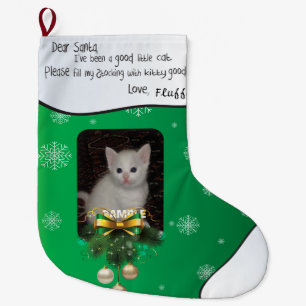 FÜGEN SIE IHREN CAT FOTO Green Niedlich Holiday St Großer Weihnachtsstrumpf