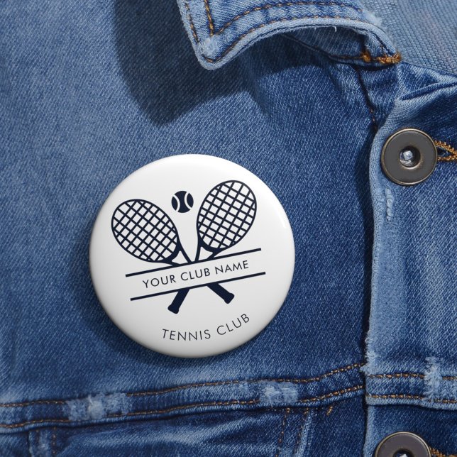 Fügen Sie Ihren Club Name Tennis Icons Navy Blue Button (Tennis Club Navy Blue Rackets Logo Team Buttons)