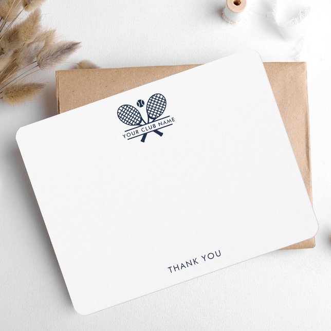 Fügen Sie Ihren Clubnamen Tennis Sports Navy Blue  Dankeskarte (Custom Lawn Tennis Club Racket Motif Thank You Card)