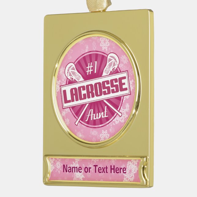 Fügen Sie Ihren eigenen Text Lacrosse Tante Weihna Banner-Ornament Gold (Links)