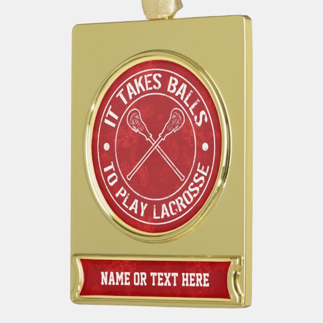 Fügen Sie Ihren eigenen Text Lacrosse Weihnachtssc Banner-Ornament Gold (Links)
