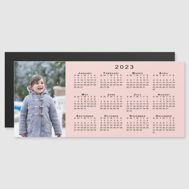 Fügen Sie Ihren Foto 2023 Kalender auf Coral Pink  Magnetkarte (Vorne/Hinten)