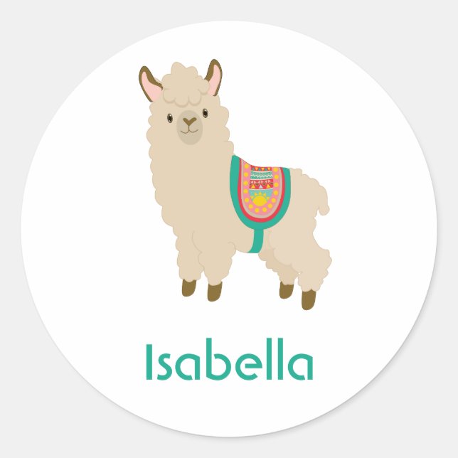 Fügen Sie Ihren Namen Aquarellama-individuelle Nam Runder Aufkleber (Vorderseite)