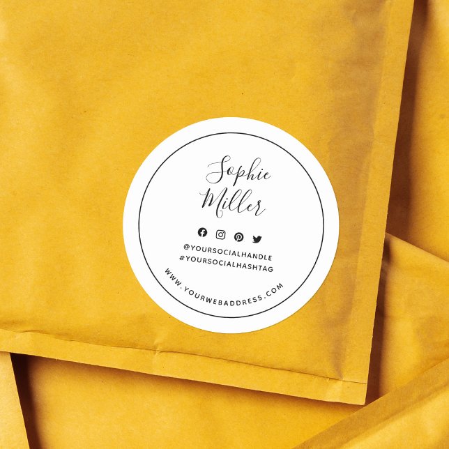 Fügen Sie Ihren Namen Black Border Social Media Br Runder Aufkleber (Von Creator hochgeladen)