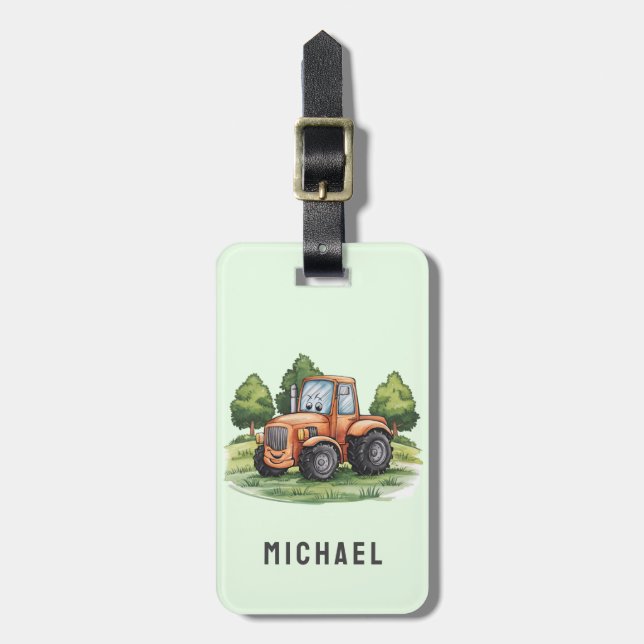 Fügen Sie Ihren Namen Green Traktor Farm Wasserfar Gepäckanhänger (Vorderseite vertikal)
